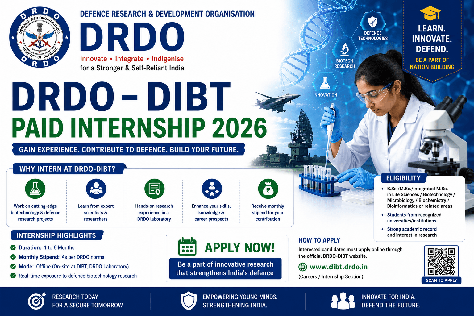 DIBT, Mysuru invites applications for the Paid Internship Scheme 2026-27 from M.Sc pursuing PG Students