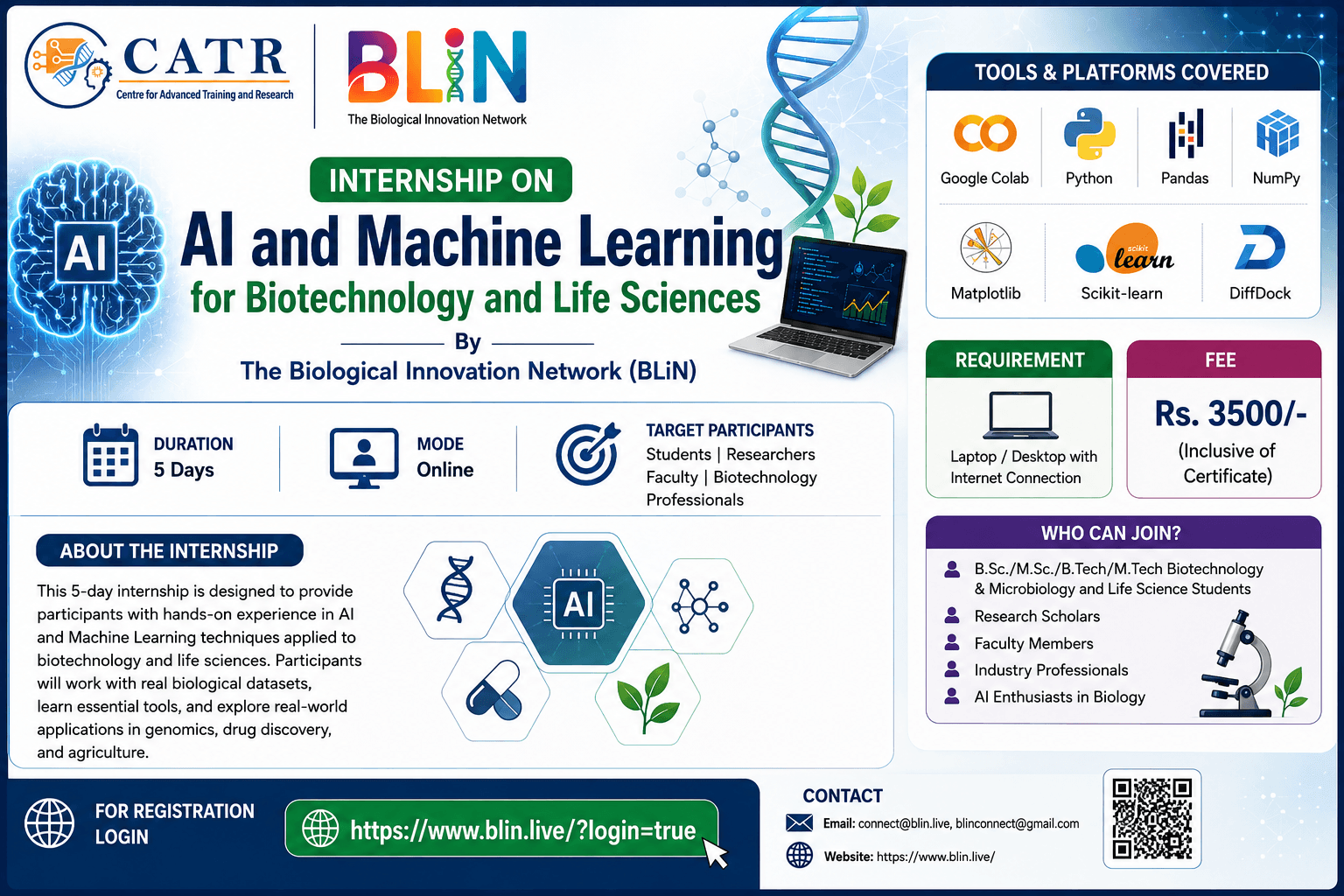 Online Internship on AI and Machine Learning in Biotechnology and Life Sciences